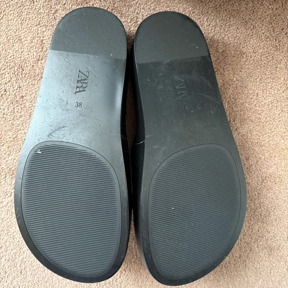 Zara Genuine Leather Platform Black Criss-Cross Slides - Picture 6 of 6